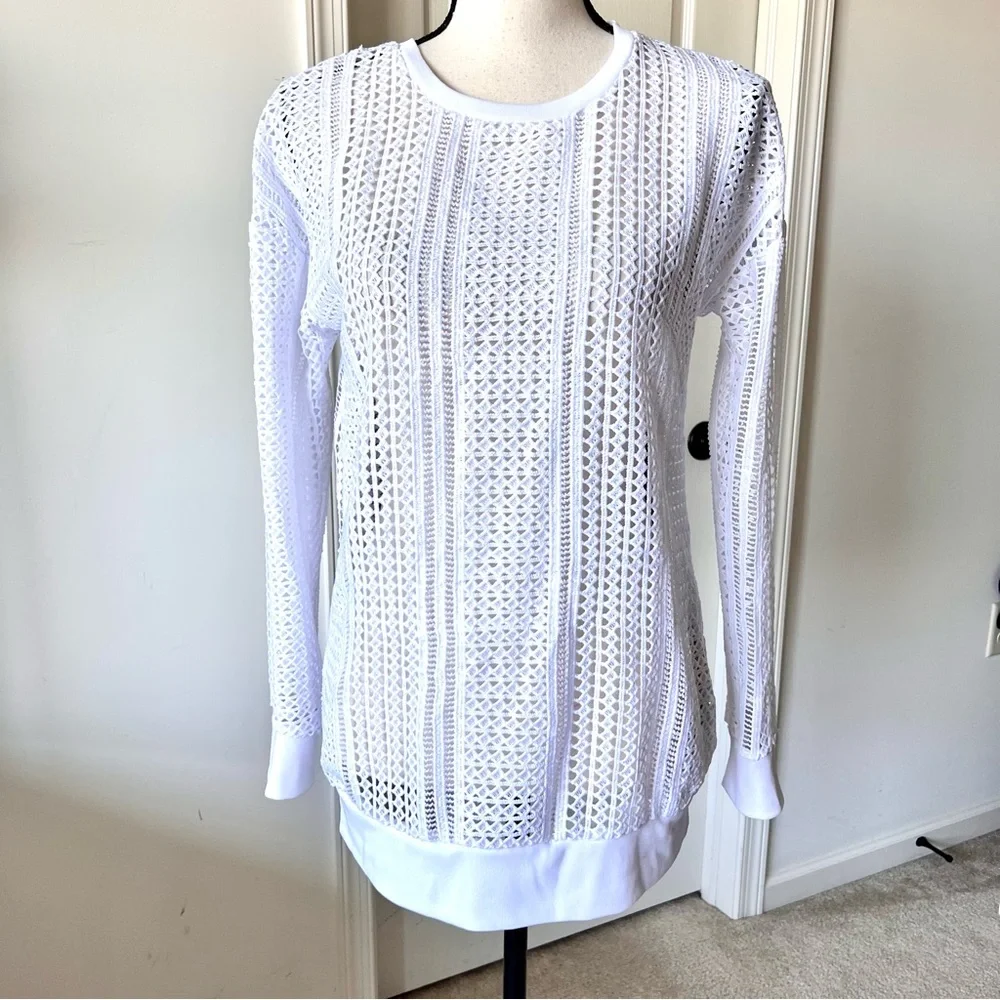 FABLETICS Sophie Crocheted Open Knit Long Sleeve Sweater—SZ. XS